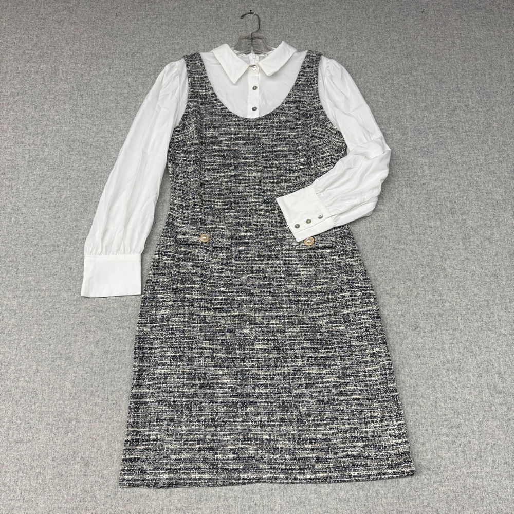 En Focus Studio Layered Tweed Dress 12 Black White Metallic Professional Work